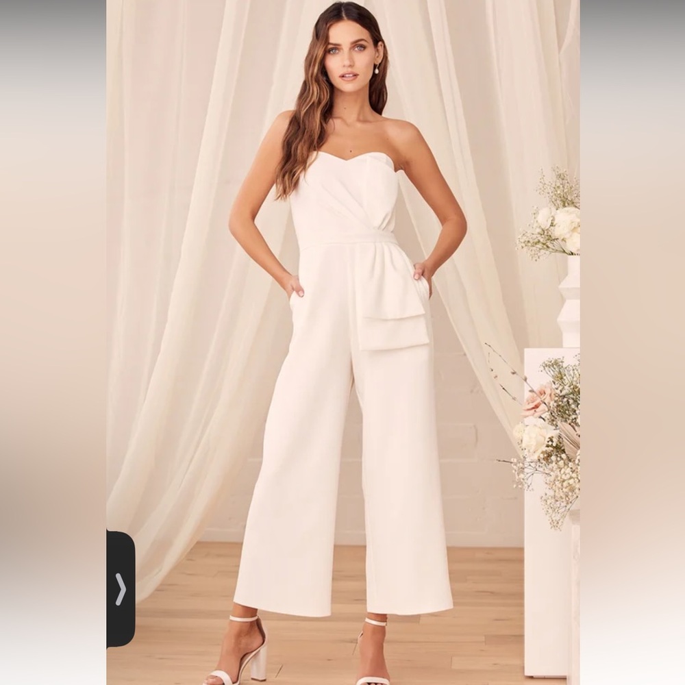Won a Heart White Strapless Wide Leg Jumpsuit